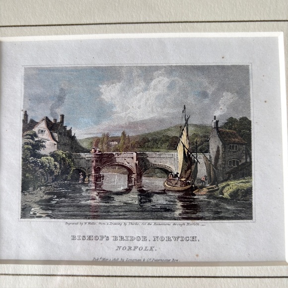 Antique 1818 Print "Bishop's Bridge, Norwich, Norfolk England W.H. Bartlett - Picture 2 of 13